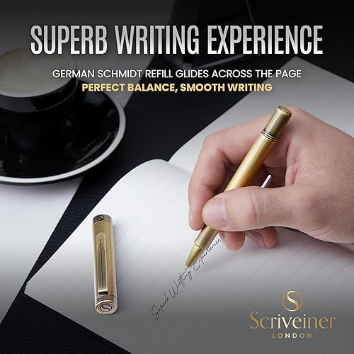 Miniatura 7 de Scriveiner Bolígrafo roller de lujo EDC de latón, impresionante bolígrafo de bolsillo pesado, acabado cepillado a mano, bolígrafo de escritura