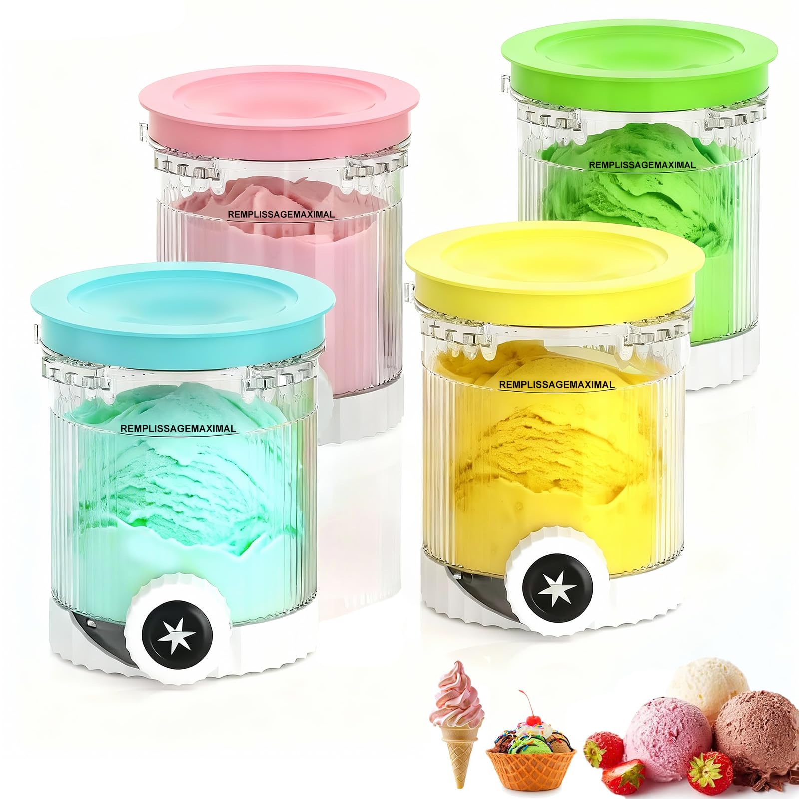 4er-Set Ersatzbehälter für Ninja Creami Swirl NC700 NC701EU Eismaschine (480 ml), Eisbehälter Zubehör BPA-frei & Spülmaschinenfest, mit farbigen Silikondeckeln zur Sortenunterscheidung