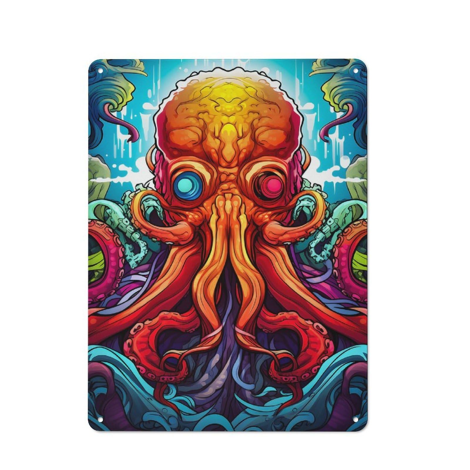 Junmoney Octopus Illustration Tin Sign 40X30cm With For Bar Or Restaurant, Retro Decor, For Garage, Workshop And Man Cave Decoration