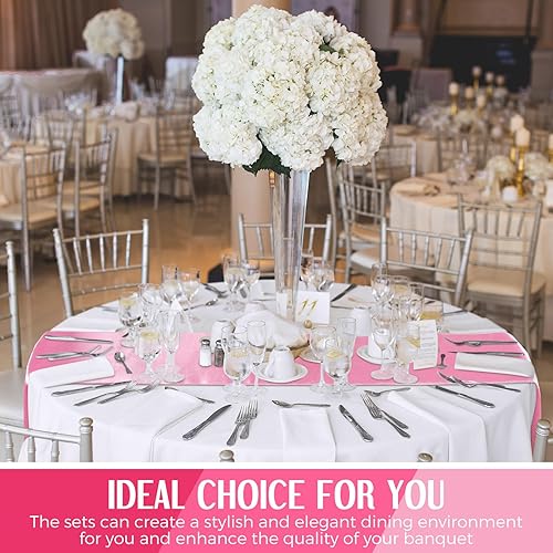 Miniatura 6 de Tudomro Juego de 8 manteles redondos de plástico y camino de mesa de satén de 12 x 108 pulgadas, manteles redondos de 84 pulgadas para fiestas,