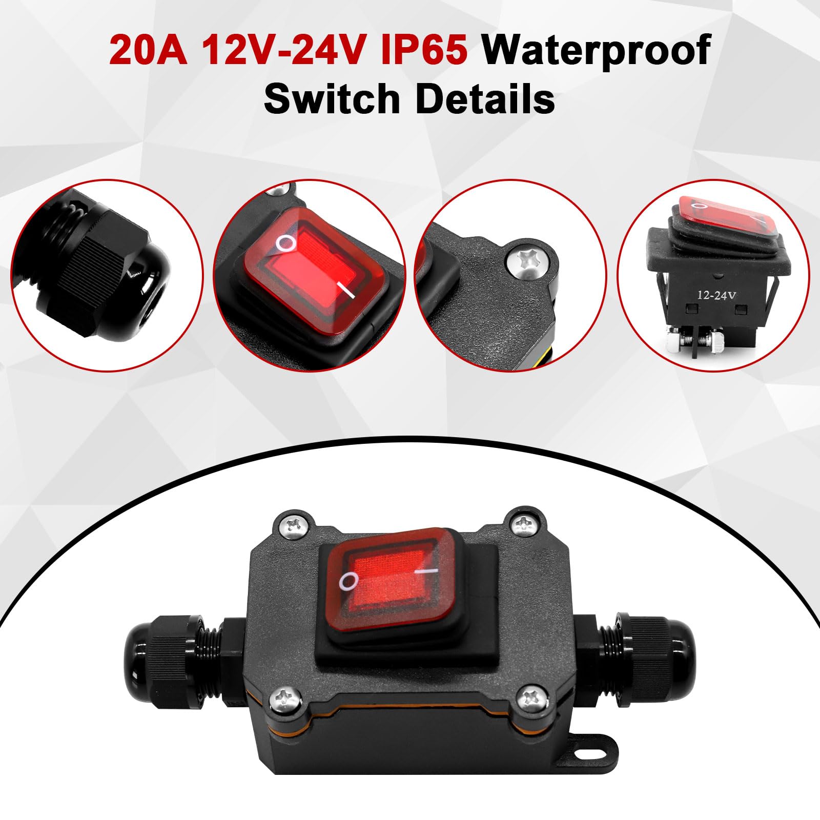 Interrupteur à Câble Étanche IP65 - 30A 12V-24V DPST 4 Broches - Pour Extérieur, Industriel, Véhicules