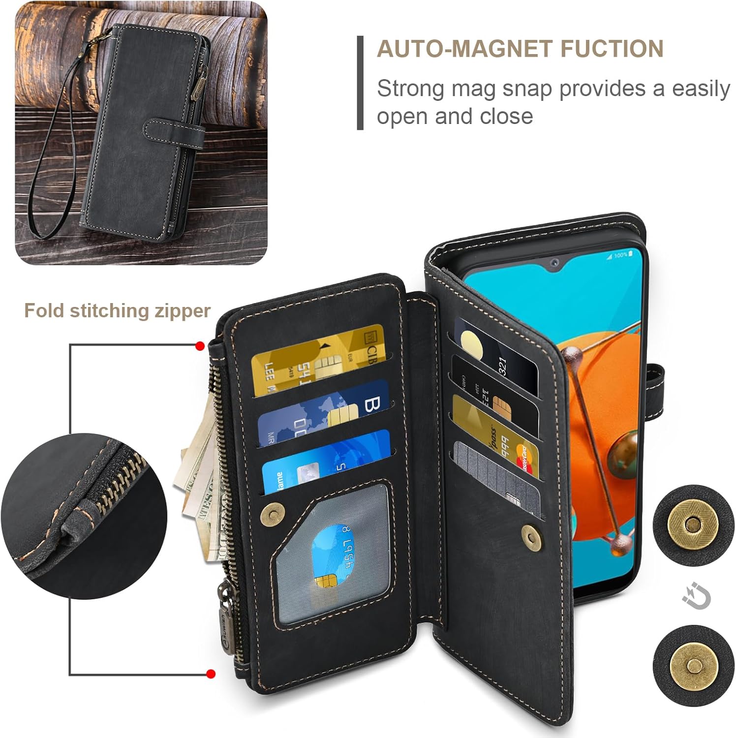 Asuwish Phone Case for LG K51/Reflect LTE/Q51 Wallet Cover and Tempered Glass Screen Protector Leather Flip Card Holder Cell Accessories LGK51 K 51 51K L555DL 2020 LGK51Phone LG51Cases Women Men Black