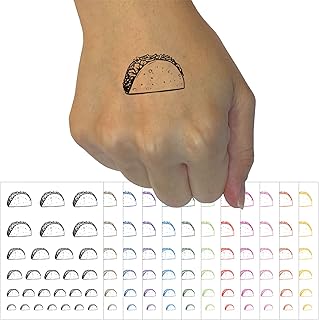Detailed Taco Sketch Mexican Cuisine Food Temporary Tattoo Water Resistant Fake Body Art Set Collection - Black (One Sheet)