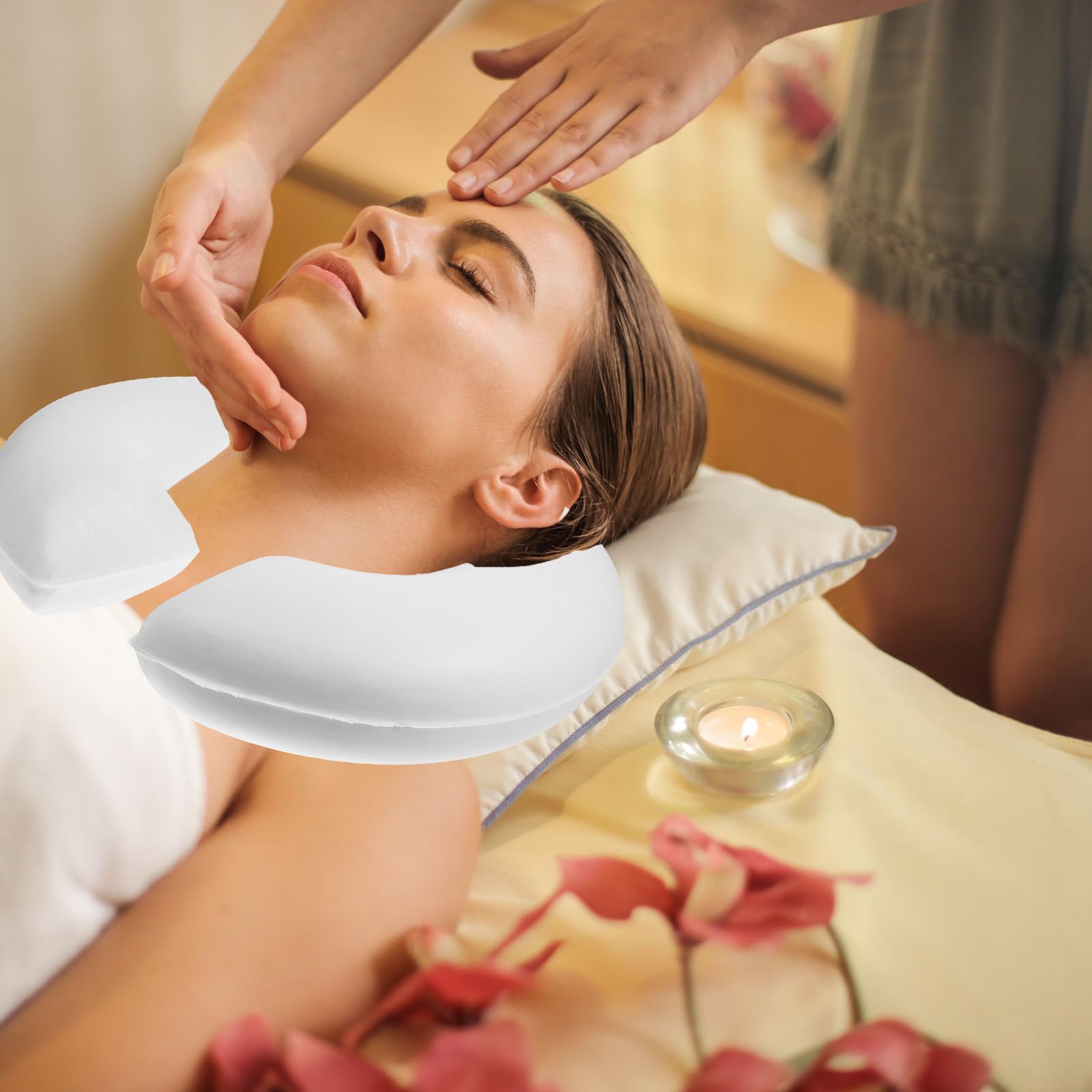 UKCOCO Coussin Cervical en Mousse à Mémoire de Forme Appui-tête de Massage pour Lit, Confort et Relaxation, pour Salons et Spas, en Coton Blanc de Forme en U