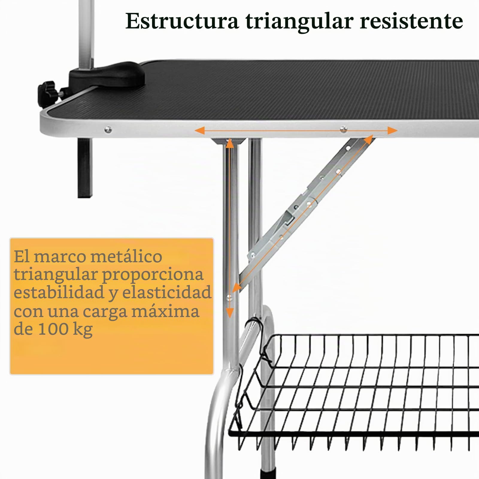 Aufun Camilla para perros, 113x60x76 cm Camilla para perros estable con horca regulable en altura y 2 bucles,plegable,mesa de baño para perros,peluquería canina,hasta 100 kg