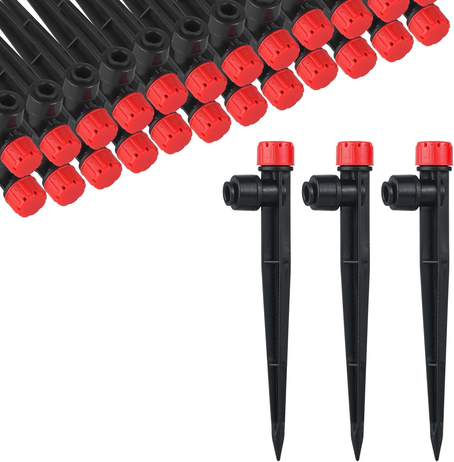 Moocci30 Pcs Adjustable Drip Irrigation Kit - 1/4" Tubing, Red, Plastic, Drip Style, Linear Pattern, Special Feature: Adjustable Flow