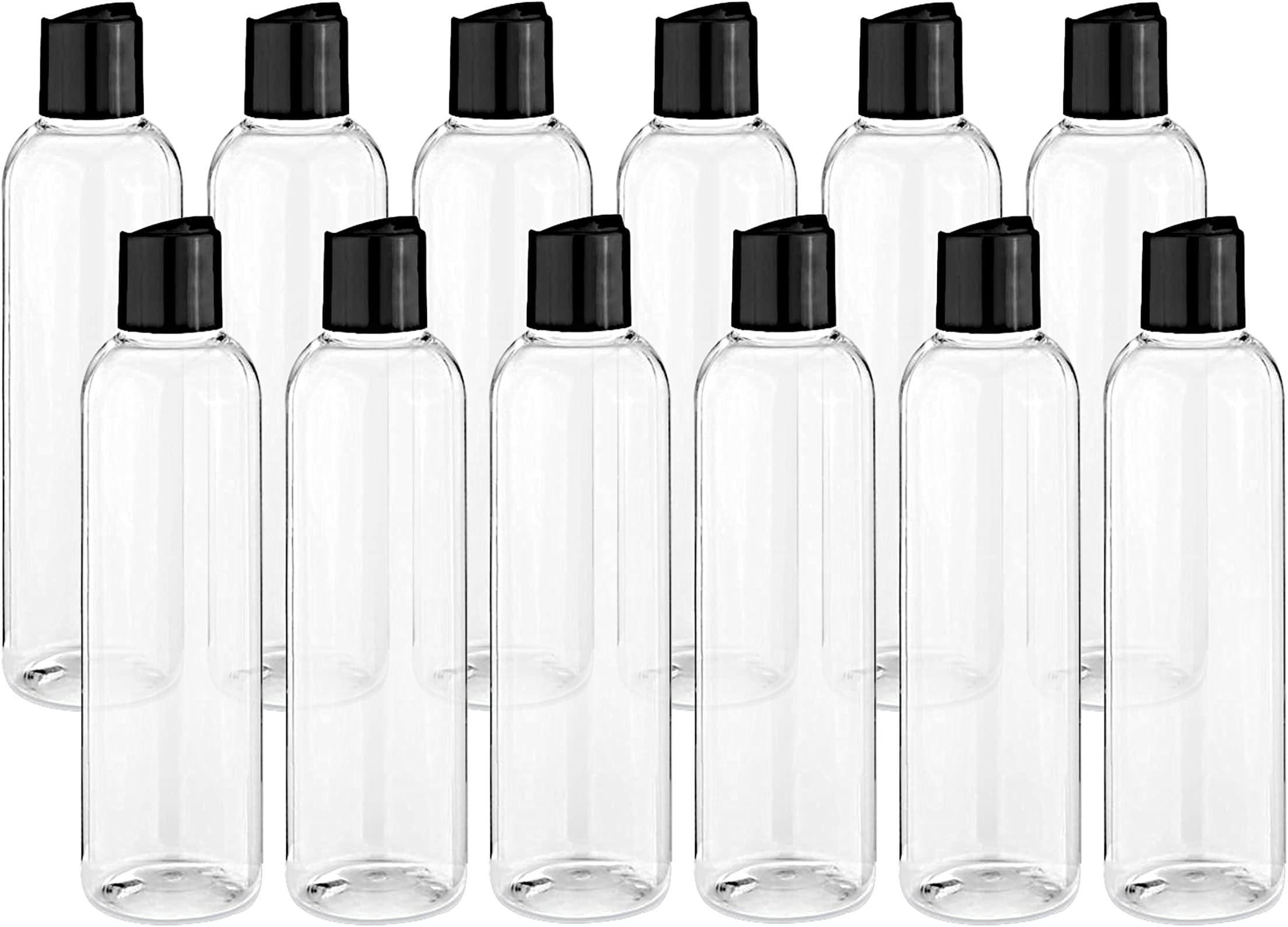 ljdeals 8 oz Clear Plastic Bottles with Black Caps, Refillable Empty Containers for Shampoo, Lotions, Cream and more Pack of 12, BPA Free, Made in USA