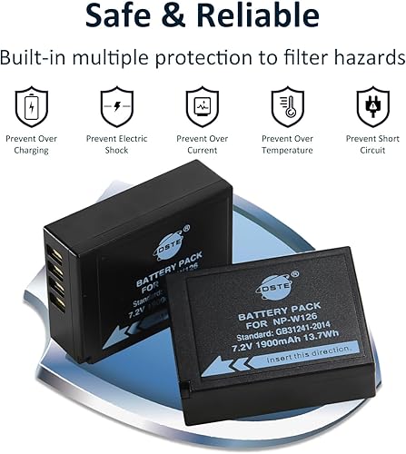 Miniatura 3 de DSTE Batería NP-W126, NP-W126S (paquete de 2) con cargador dual USB para Fuji X-T100, X-T200, X100F, X100V, X-S10, X-A5, X-A10, X-E4, X-Pro2,