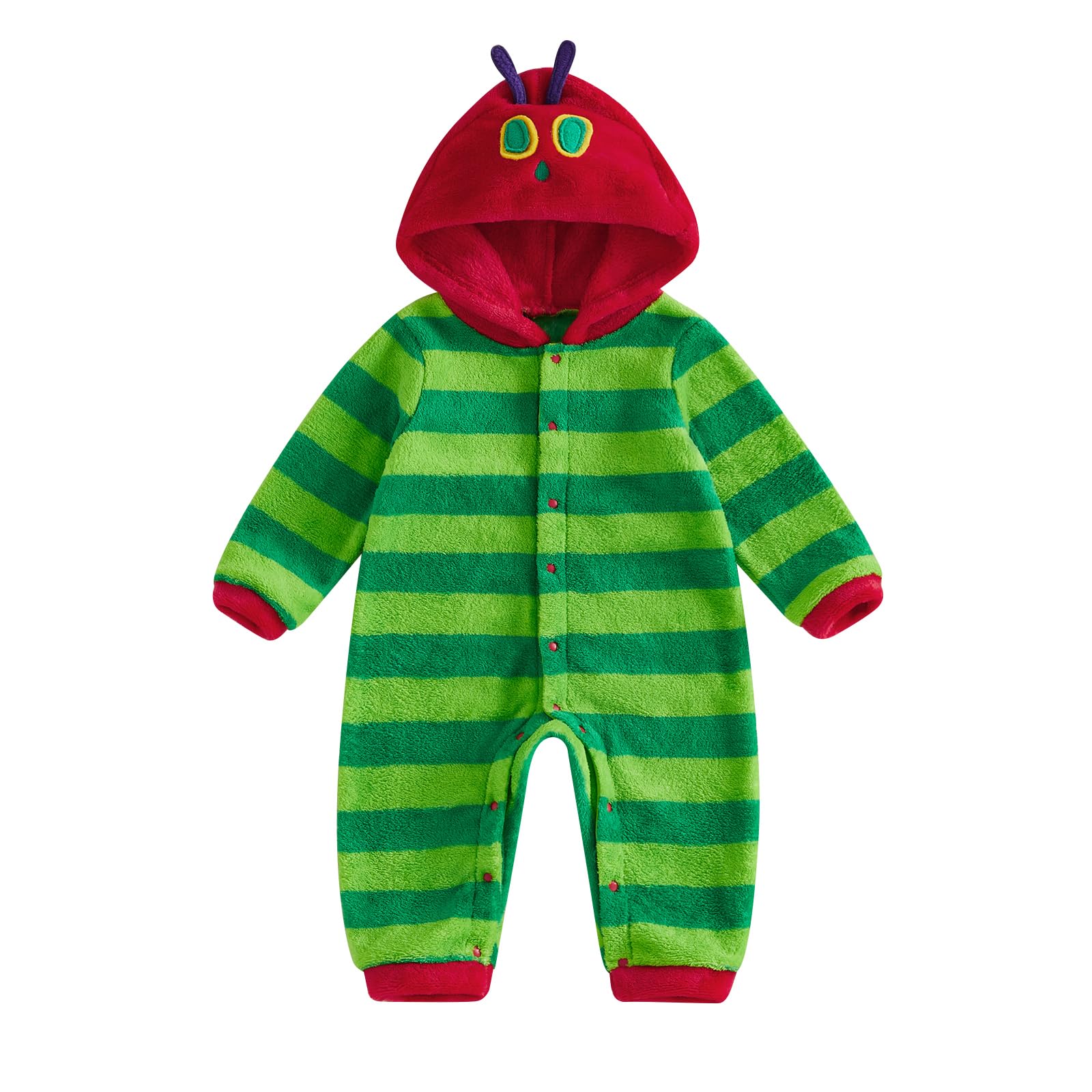 Eghunooye Baby Caterpillar Costume Plush Fleece Hooded Romper Jumpsuit for Halloween (Green, 18-24 Months)