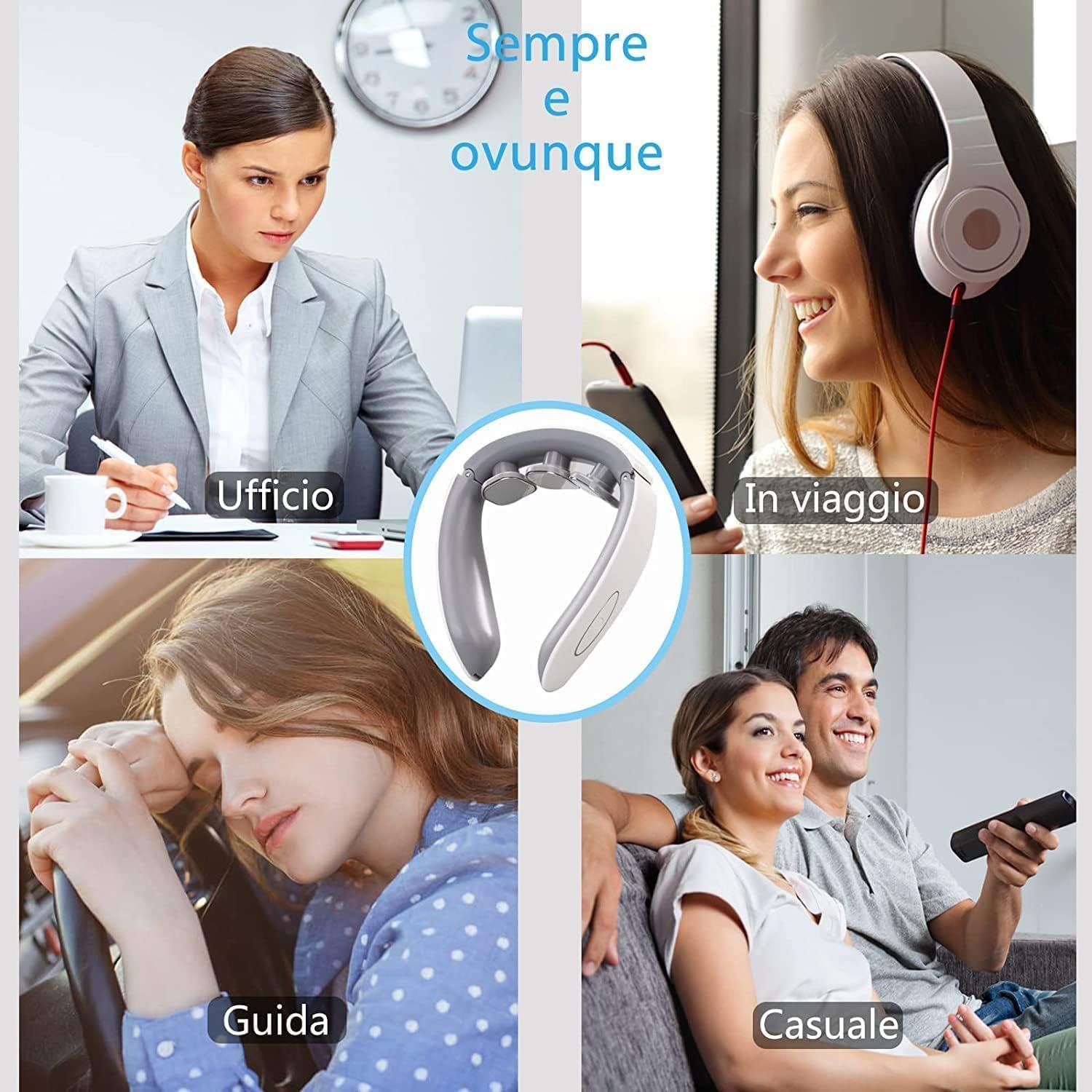Masseur Cervical Portable, Chaleur 42°C, 5 Modes 9 Intensités, Appareil Massage Électrique Cou Nuque Épaules, pour Maison Bureau Voyage