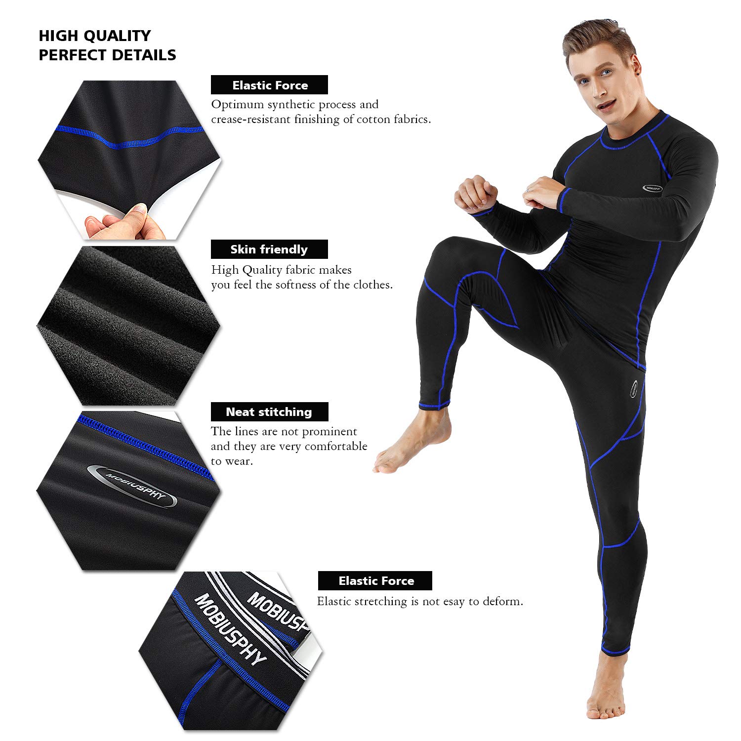 MOBIUSPHY Biancheria Intima Termica Uomo Biancheria Funzionale Uomo con Funzione Quick Dry Sportiva Set di Biancheria Intima Base Layer Traspirante Riscaldante Ideale per attività all'Aperto Nero