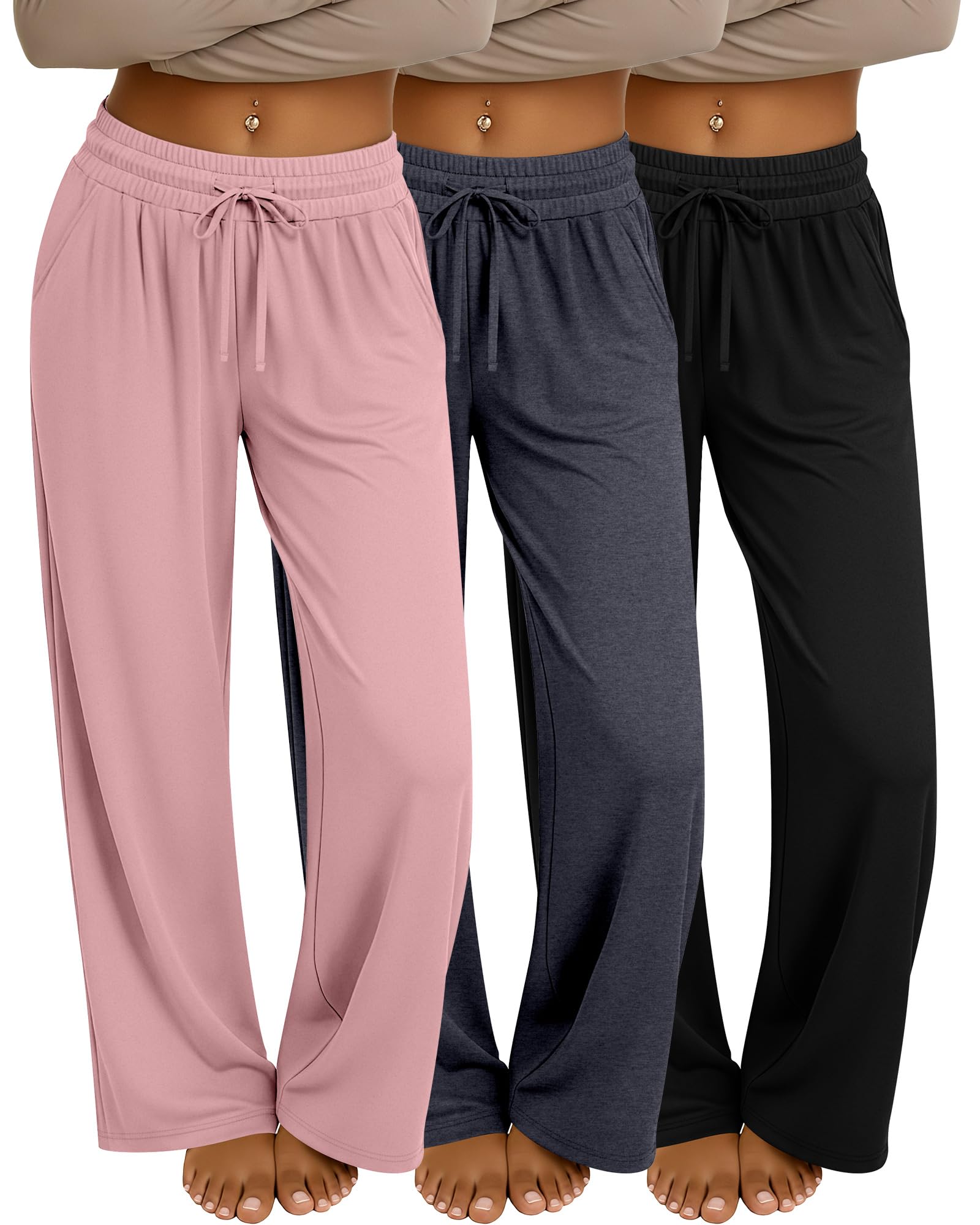 3 Pack Women's Wide Leg Sweatpants Loose Pants with Pockets