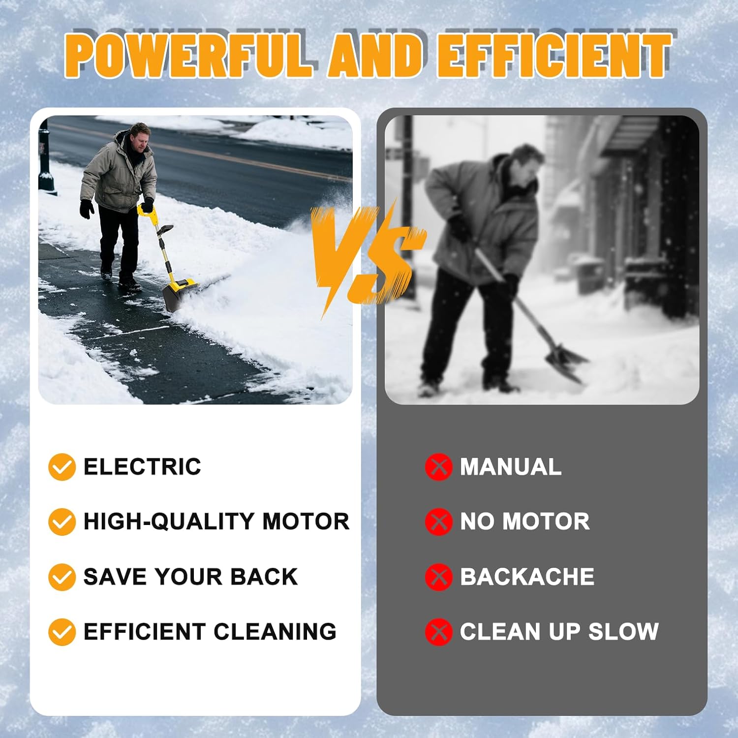 Cordless Snow Shovel, 21V Electric Cordless Snow Blower with Battery and Charger, 19FT Throw Distance, Lightweight 9.9lb for Driveway, Steps, Patio, Sidewalk(Yellow)