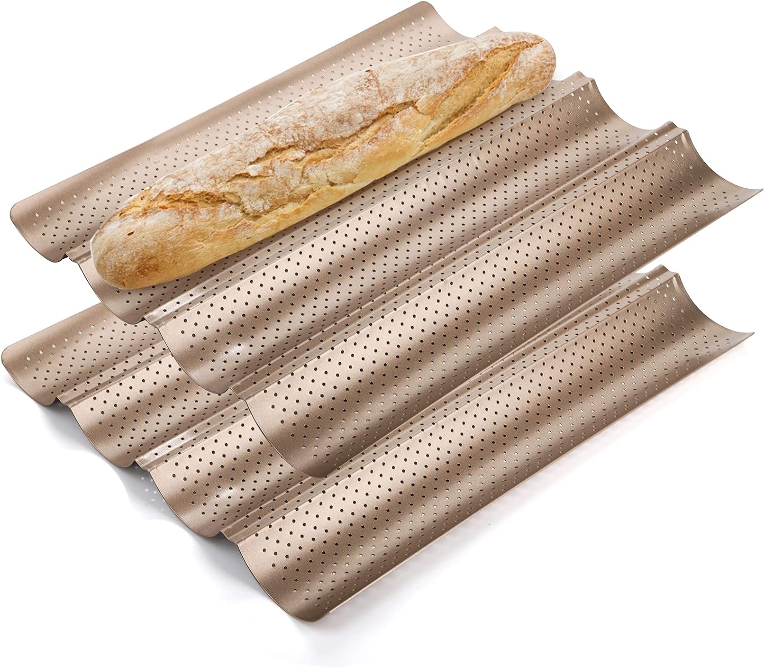 TOPZEA 2 Pack Nonstick Baguette Pans, 15" x 13" Perforated