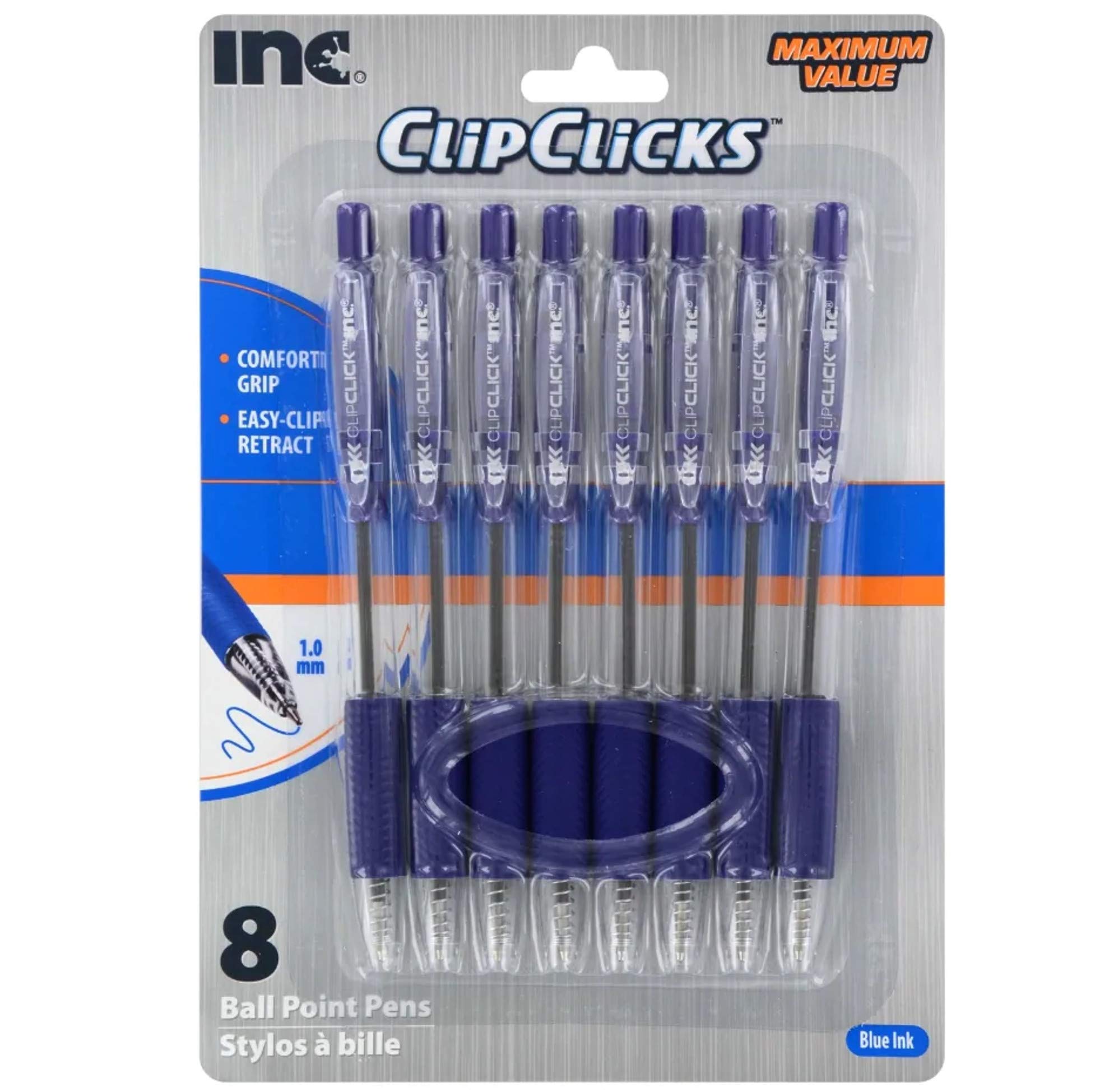 Inc. Peachtree Playthings2 Set of 8 Clip Click Retractable Ball Point Pens, Blue