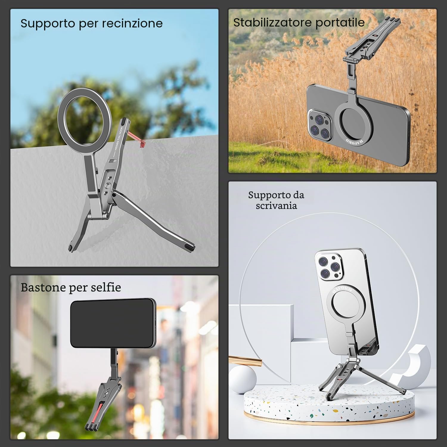 Magnetico Tasca Telefono Treppiede Alluminio Mini Tavolo Pieghevole Magnetico Treppiede Mano Compatibile per iPhone 17/16/15/14/13/12 Plus Pro Max Leggero Telefono Treppiedi Supporto Viaggio