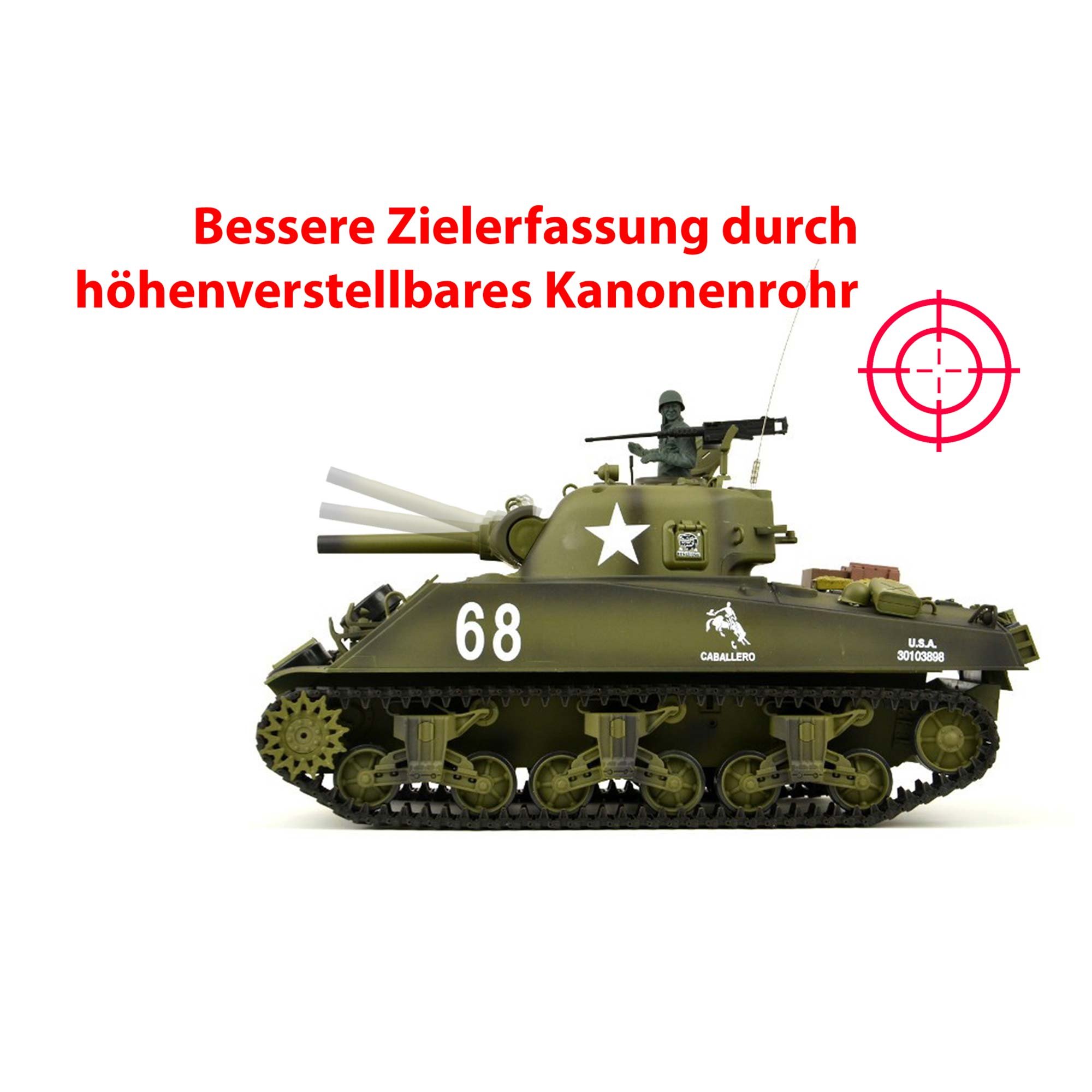 US M4A3 Sherman RC zdalnie sterowany czołg 1/16, wersja ulepszona z technologią 2,4 GHz, metalowa skrzynia biegów, funkcja strzału, dźwięku i dymu, skala modelu pojazdu łańcuchowego, kompletny zestaw