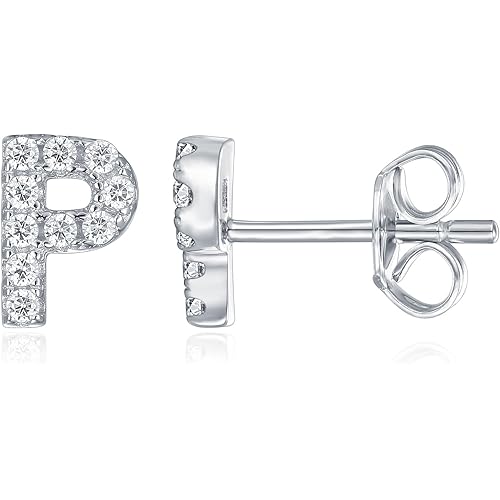 PAVOI 14K Gold Plated 925 Sterling Silver Cubic Zirconia Initial Letter Stud Earrings for Women | Simulated Diamond Alphabet Letter Earrings