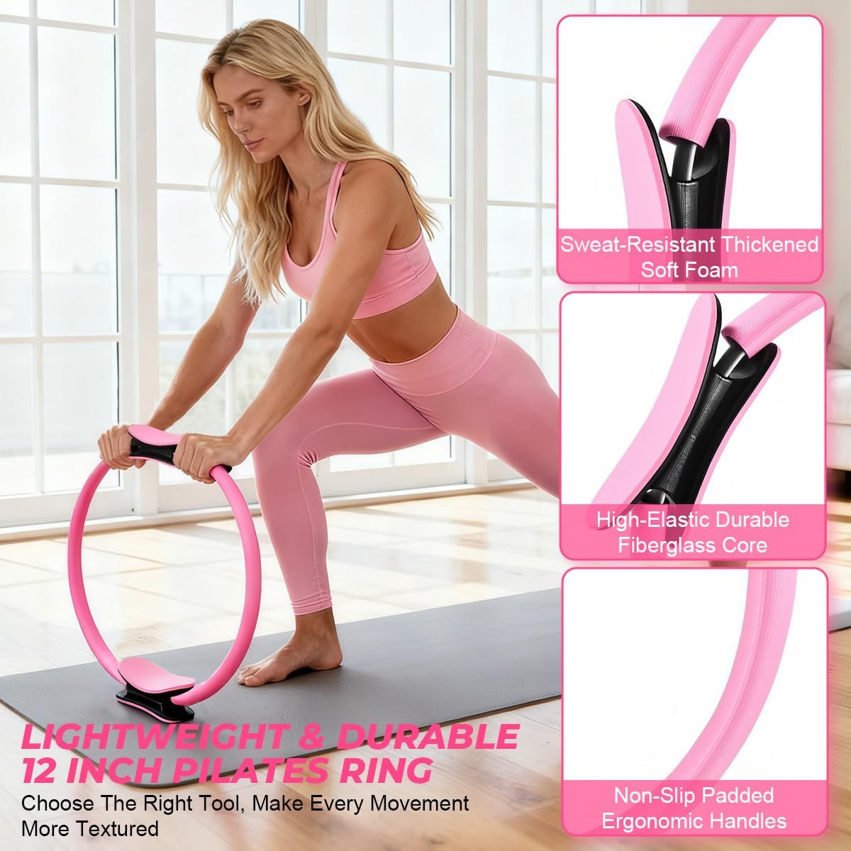 20 Pcs Pilates Ring Set for Women, Magic Circle Pilates Rings 12" with Resistance Bands, Pilates Kit for Home Workouts, Pilates Equipment for Strength, Toning and Flexibility - Image 2
