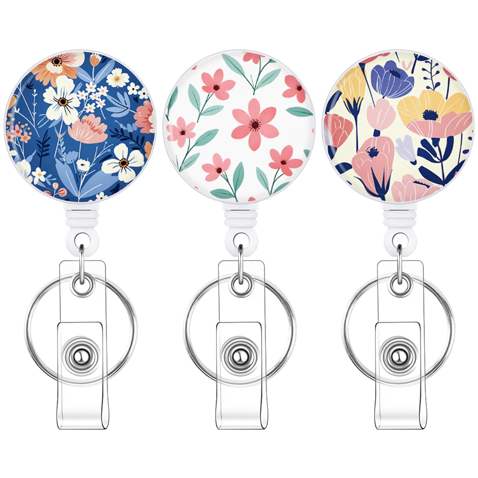 Photo 1 of BESARME 3 Pack Retractable Badge Reels with Key Ring, Flower
