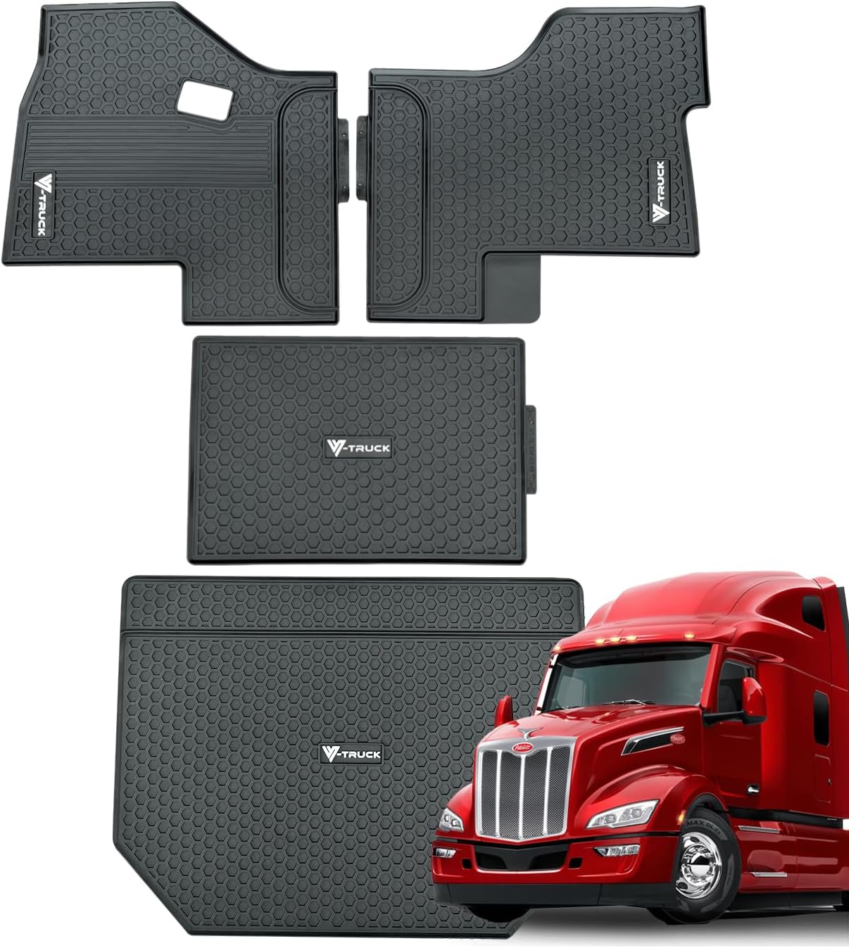 Rubber Floor Mats – Compatible with Peterbilt 579 & 567 Semi Trucks – Custom-Fit All-Weather Heavy-Duty Cab Floor Mats, Non-Slip Interior Protection, Durable, Easy to Clean