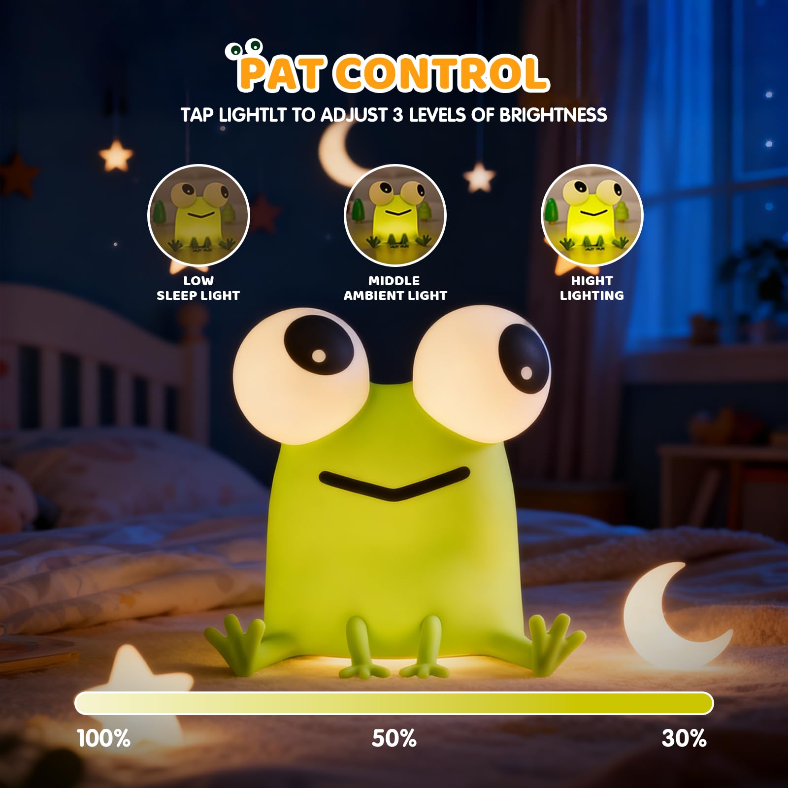 Gemmac Luz Nocturna Bebe con Forma de Rana, Lámpara de Mesita Noche Control Táctil Regulable USB Recargable LED Lámpara Silicona Recargable con Función Temporizador Luz Nocturna Infantil para Regalo