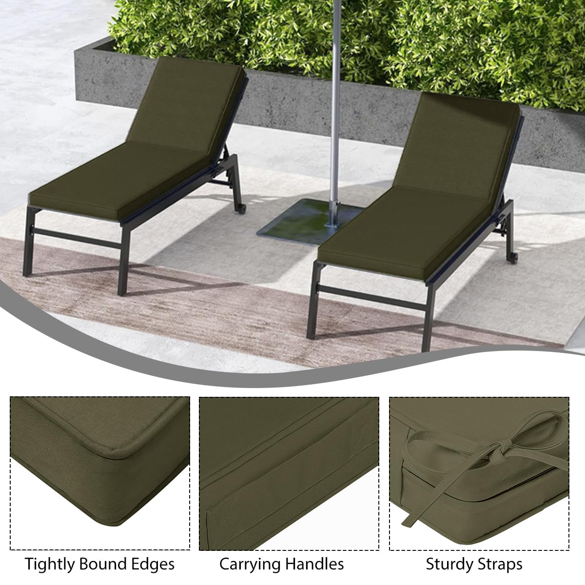 Cuscino per sdraio da esterno con schienale alto, comodo cuscino reclinabile per giardino, patio e balcone, 178 x 59 x 5 cm, per il massimo comfort e sostegno, perfetto per rilassarsi e vivere