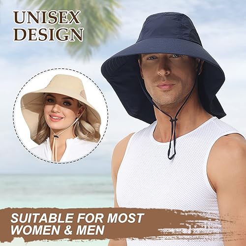 Miniatura 5 de ROYAL MATRIX Sombrero de sol al aire libre con solapa para el cuello para mujeres y hombres con protección UV, sombrero de pesca de ala ancha con