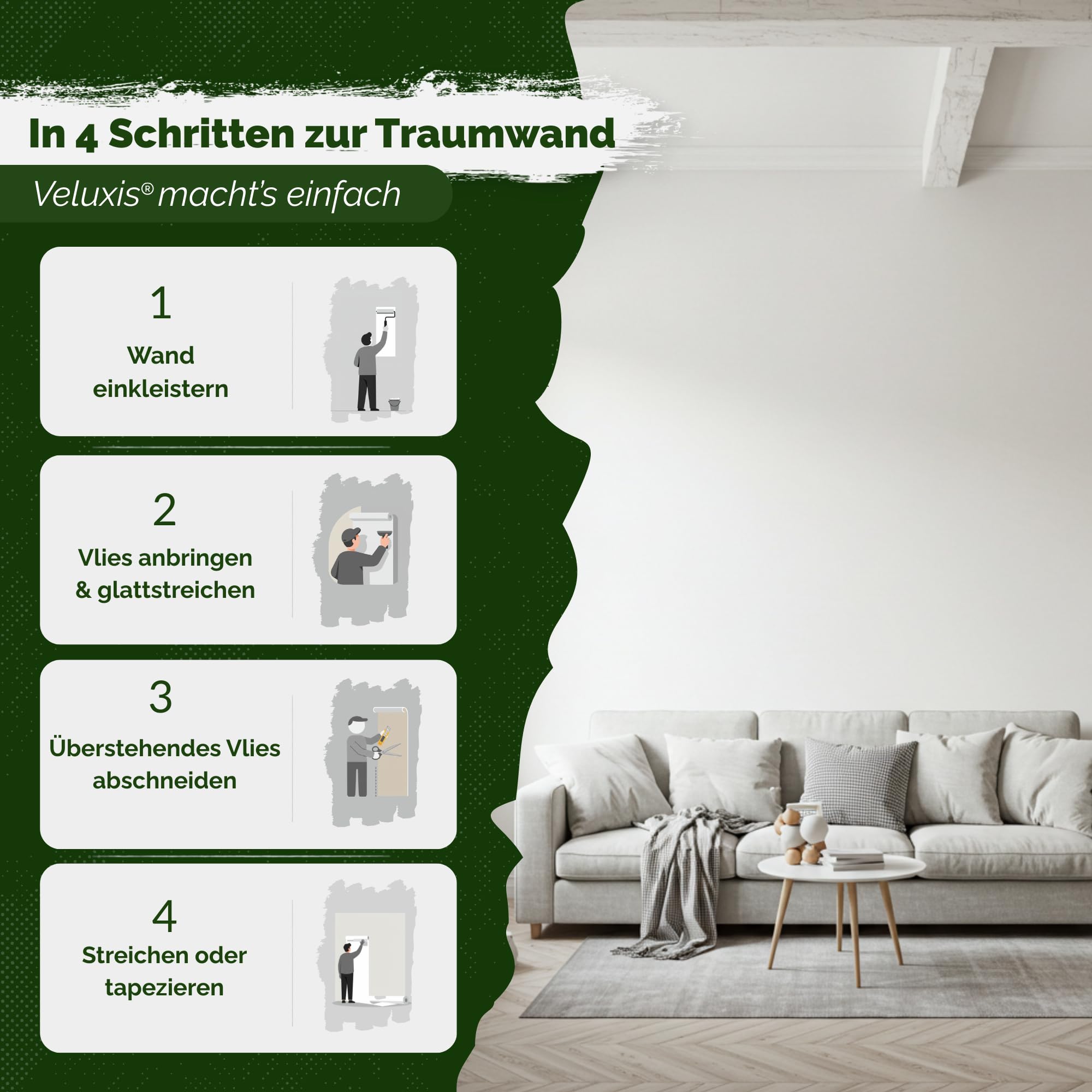 Glattvlies Vliestapete weiß – Renoviervlies Untertapete, 25,00 m x 0,75 m, 130g/m², überstreichbar, rissüberbrückend, formstabil