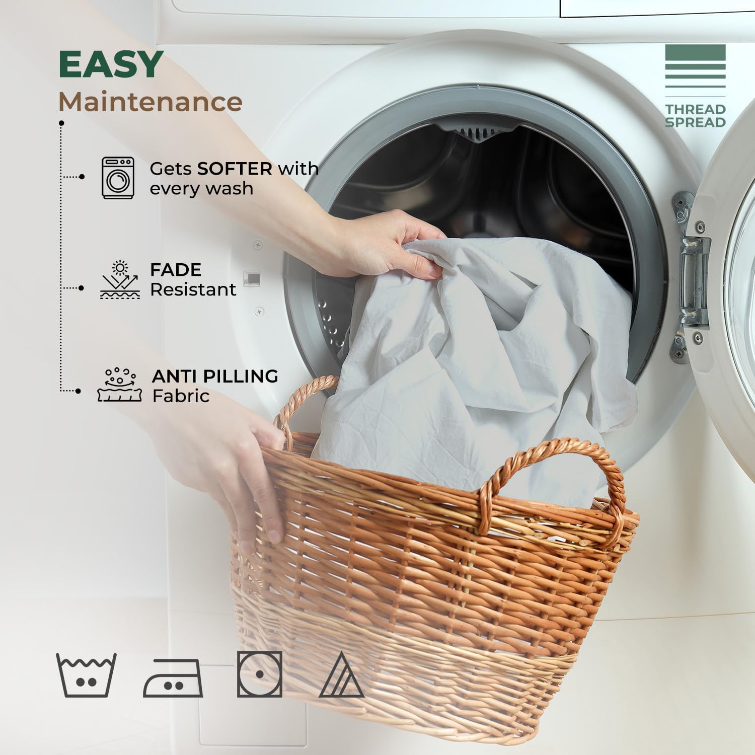 THREAD SPREAD 100% Organic Cotton Sheets Queen Size - 4 PC Organic Cotton Queen Size Percale Weave Sheet Set, Soft, Cooling, Crisp & Breathable, 16" Deep Pocket Hotel Quality Bedding Set - Taupe - Image 6