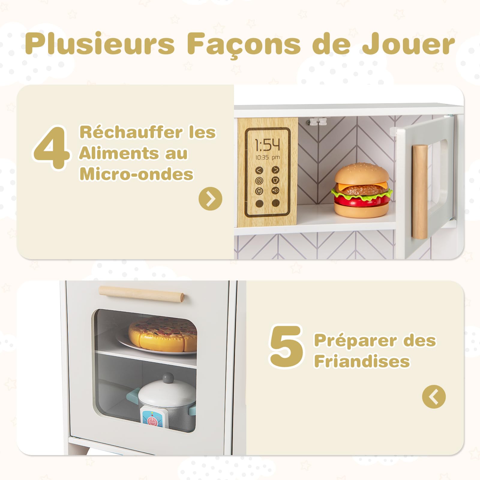 GOPLUS Cuisine Enfant avec Effect Sonore et Lumière, Jouet de Cuisine en Bois Enfant avec Cuisinière, Four, Evier, Robinet, Micro-Ondes, Ustensiles de Cuisine, Idéal pour 3+ Ans (Blanc)