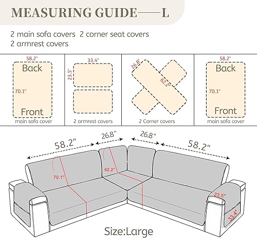 Miniatura 2 de Fundas de sofá modulares para perros, 100% impermeables, en forma de L, de terciopelo, aptas para mascotas, lavable, antideslizante, en forma de L,