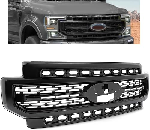 HECASA Rejilla superior delantera compatible con Ford F250 F350 2020-2022 Super Duty Parrilla de parachoques pintada de negro