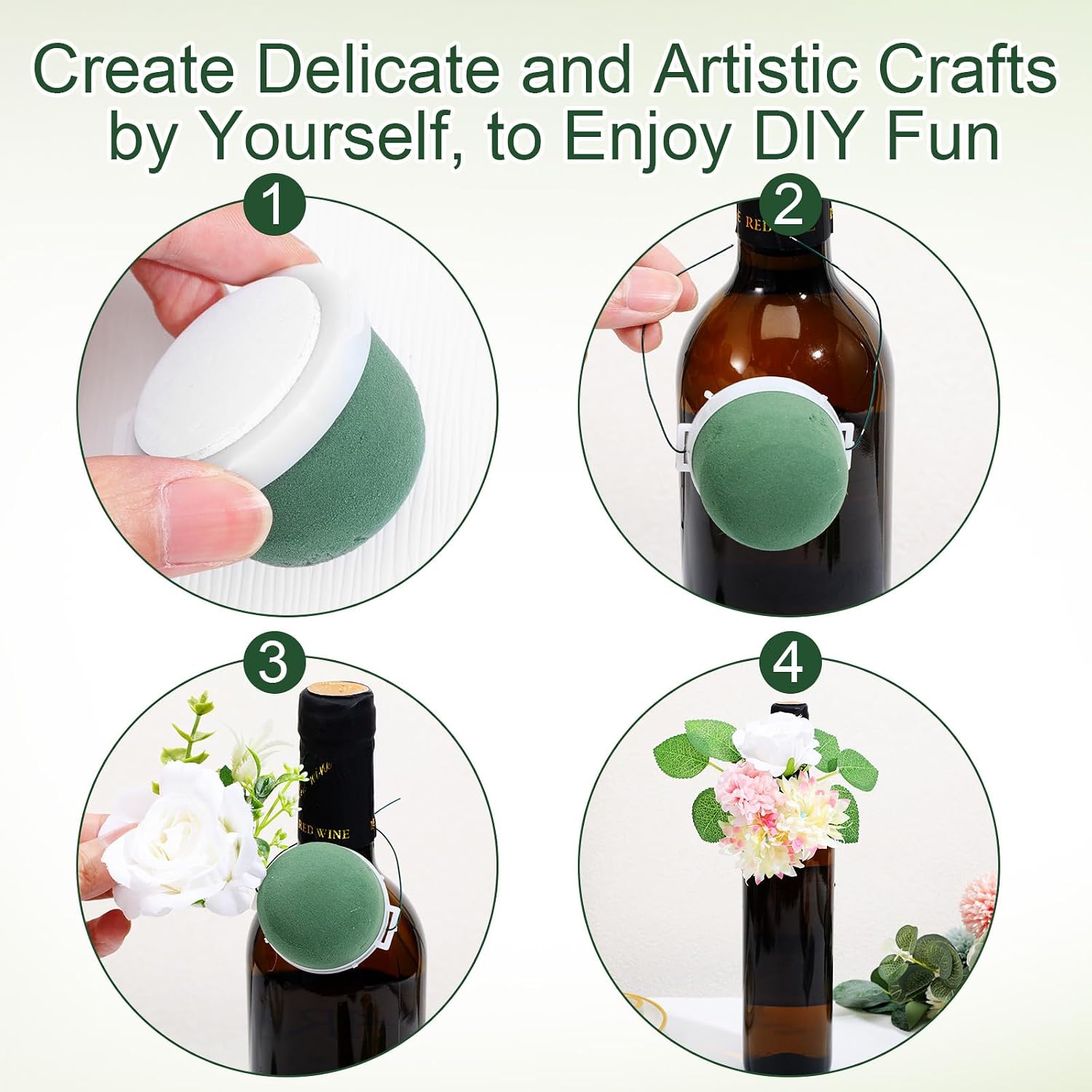 24 Pcs Mini Floral Foam Round Holder Oasis Dry Floral Florist Foam Half Ball with 1 Roll 35M Green Wire Blocks Flower Arrangements Supplies Florist Form Blocks for Wedding Party Decorations, Wine Bo