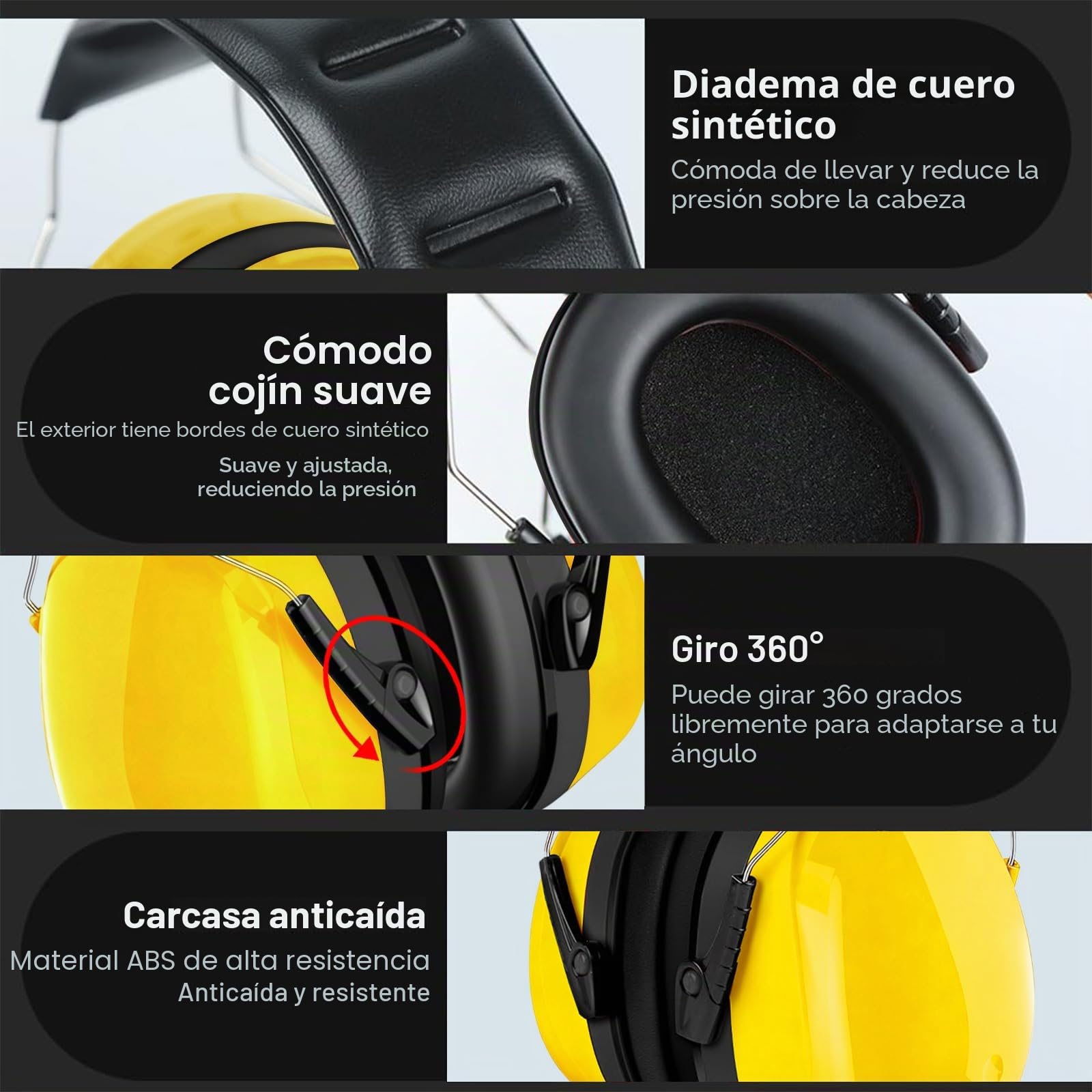 flintronic Casco Antiruido, Protectores Auditivos SNR 28/22/25 dB, Ajustable Cascos Insonorizacion, para Adultos/Niños, para el Trabajo, Estudiar