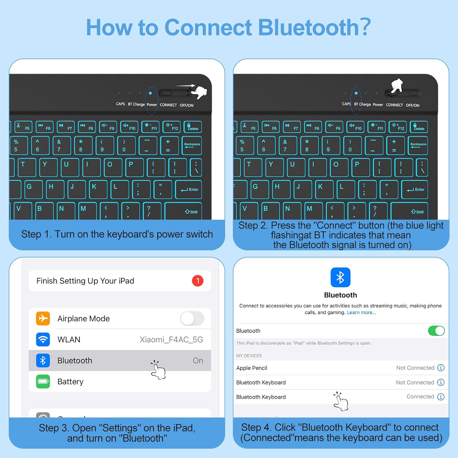 aMZCaSE for iPad A16 11th 10th Generation Case with Keyboard - 7 Colors Backlight Detachable Folio Keyboard Case for iPad (A16) 11th Gen 2025 & 10th Gen 10.9 inch 2022, Smart On/Off, Pen Holder, Black