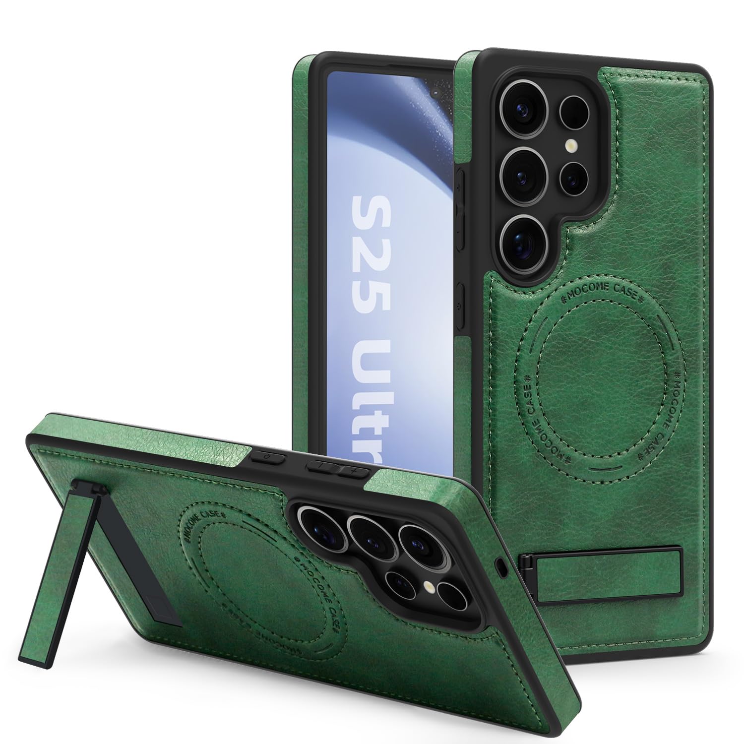 Lunivop for Samsung Galaxy s25 Ultra Case PU Leather [Compatible with Magsafe Wireless Charging] Magnetic Cover Stand Funda para S 25 Ultra 6.9 '' 5G 2025 Rugged Best Phone Cases Green