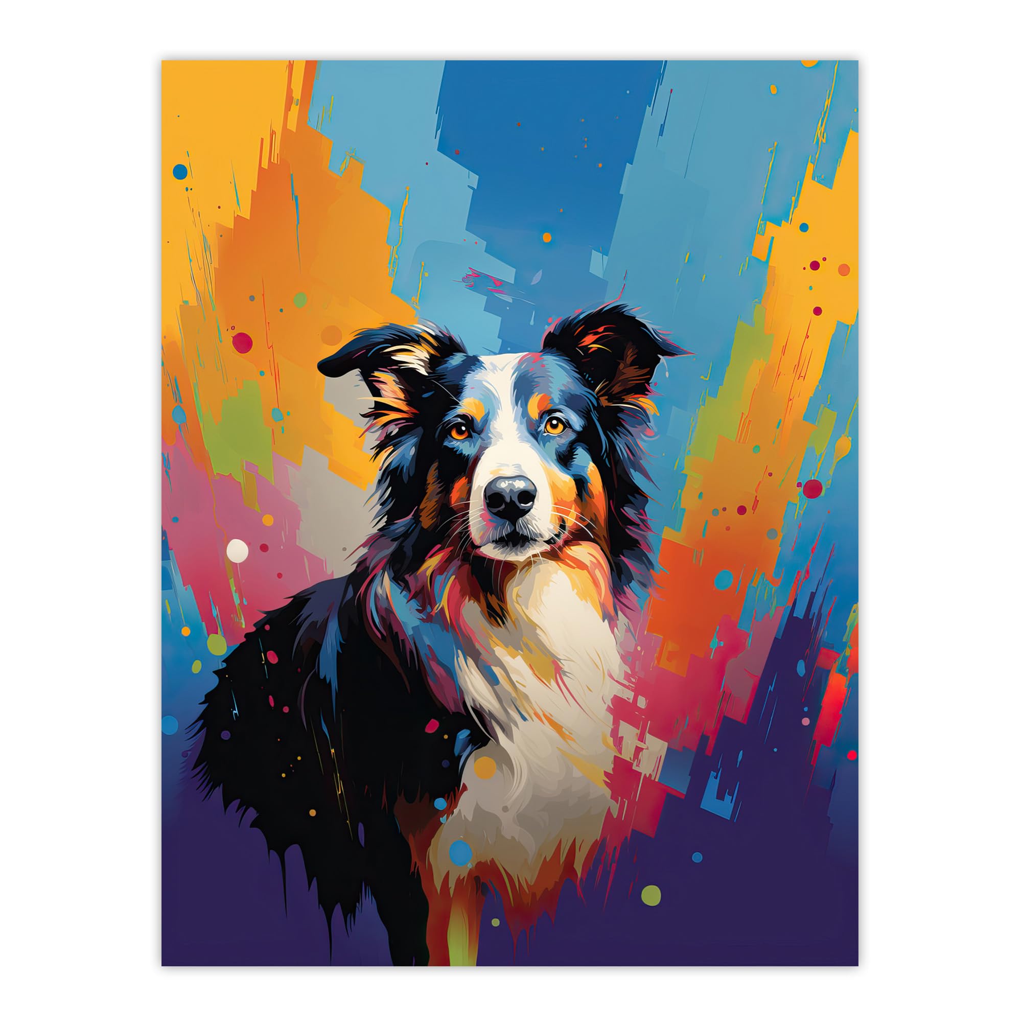 Artery8 Border Collie Dog Lover Gift Pet Portrait Colourful Artwork Painting Large Wall Art Poster Print Thick Paper 18X24 Inch