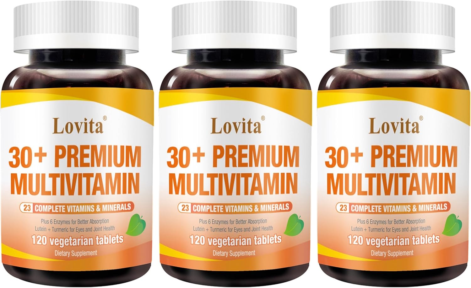 LOVITA Premium Multivitamin for Adults 30+ with Enzymes, Turmeric & Comprehensive Nutrient Support - 120 Vegetarian Tablets (Pack of 3)