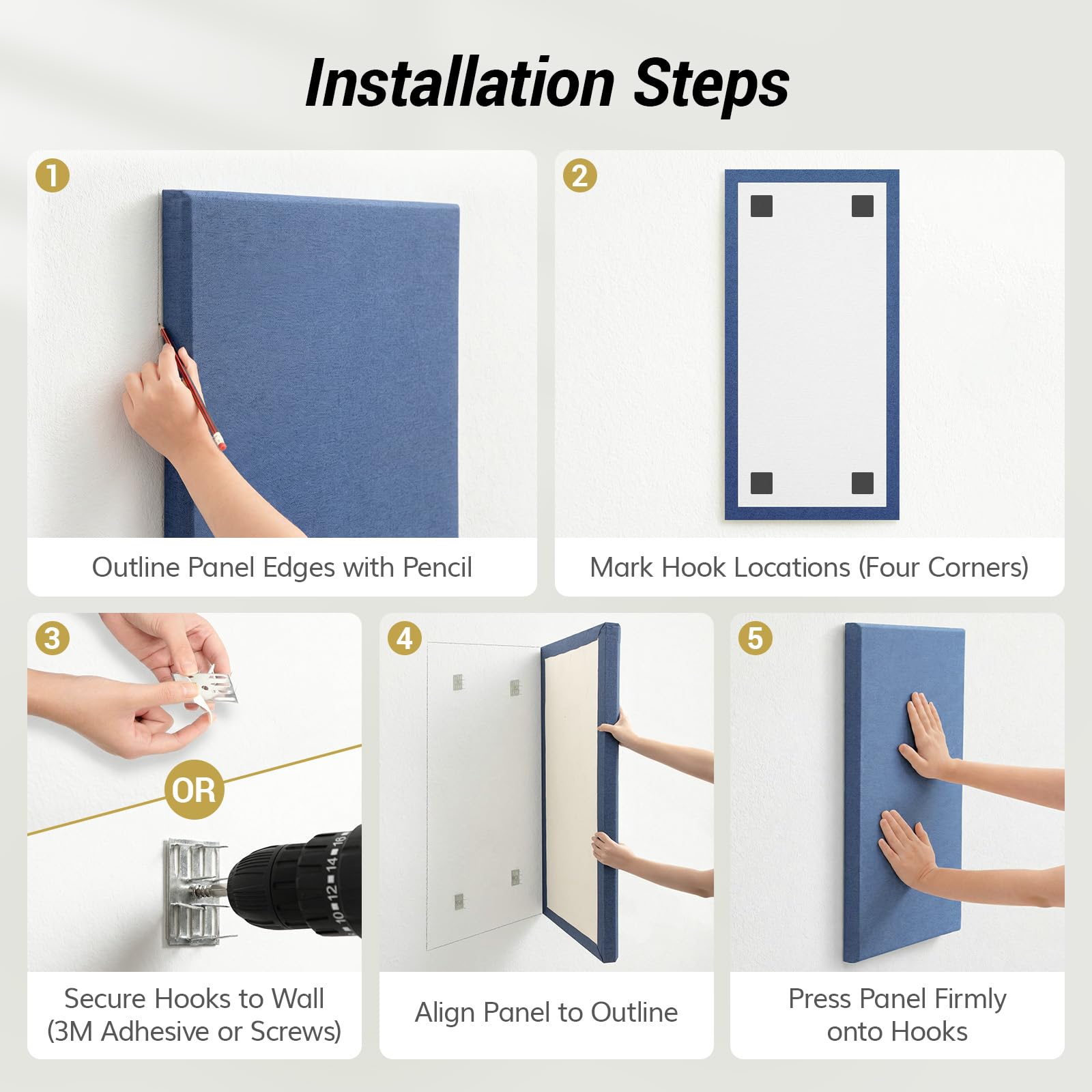 TONOR Paneles Acústicos de Fibra de Vidrio Grandes, 100x50x4cm Panele Insonorizante para Pared que Absorben el Sonido para la Decoración de Pared Interiores de Estudios, Salones, Teatros, Negro
