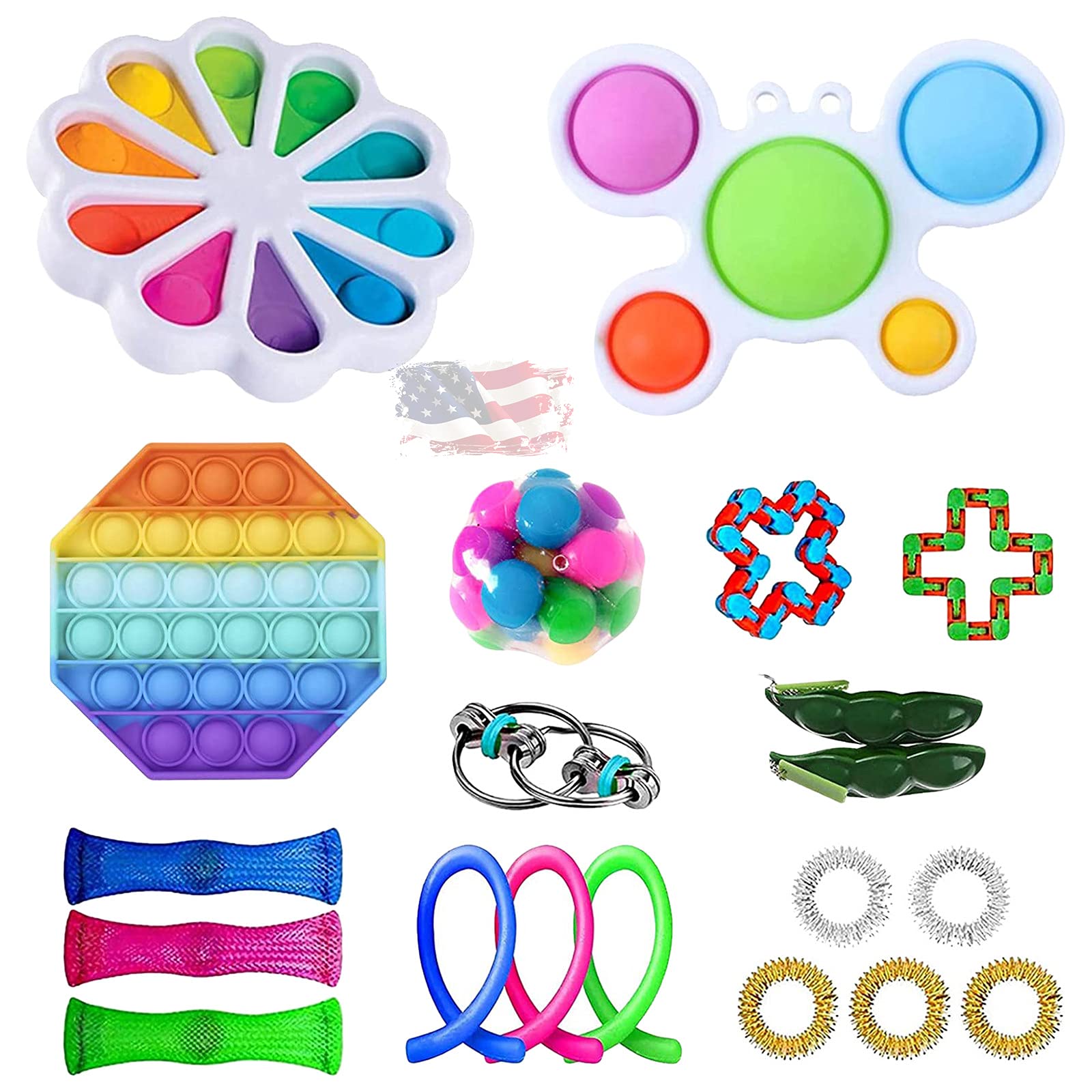 30 Pack Sensory Toys Set, Fidget Pack Sensory Relieves Stress Anxiety Fidget Toy for Kids Adults, Simple Dimple Fidget Popper Set, Special Toys Assortment for Birthday Party Favors (A#8)