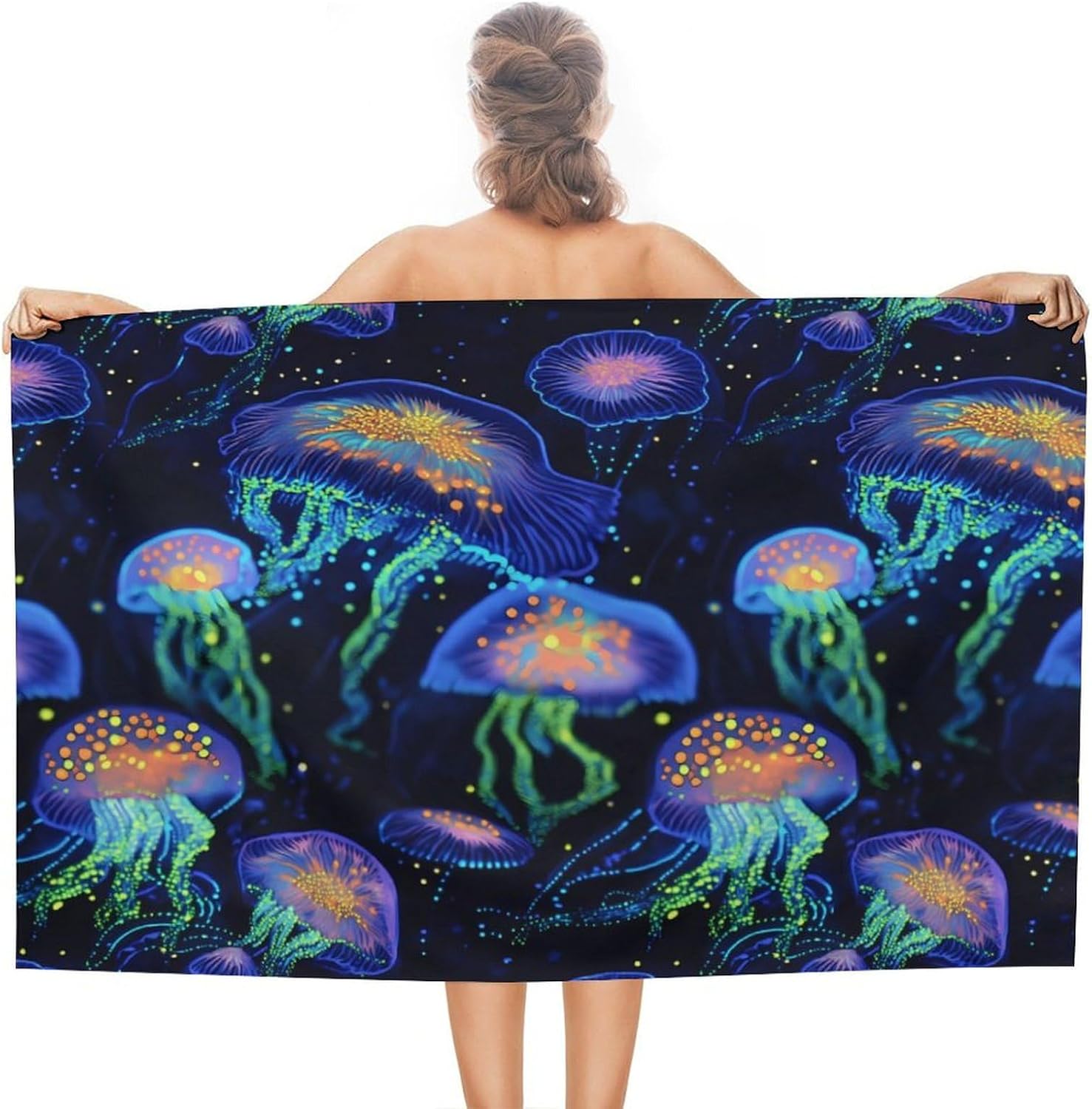 Glowing Up Jelly Fish Printed Beach Towel Lightweight Swim Surfing Towels for Pool Travel Vacation 130x80cm
