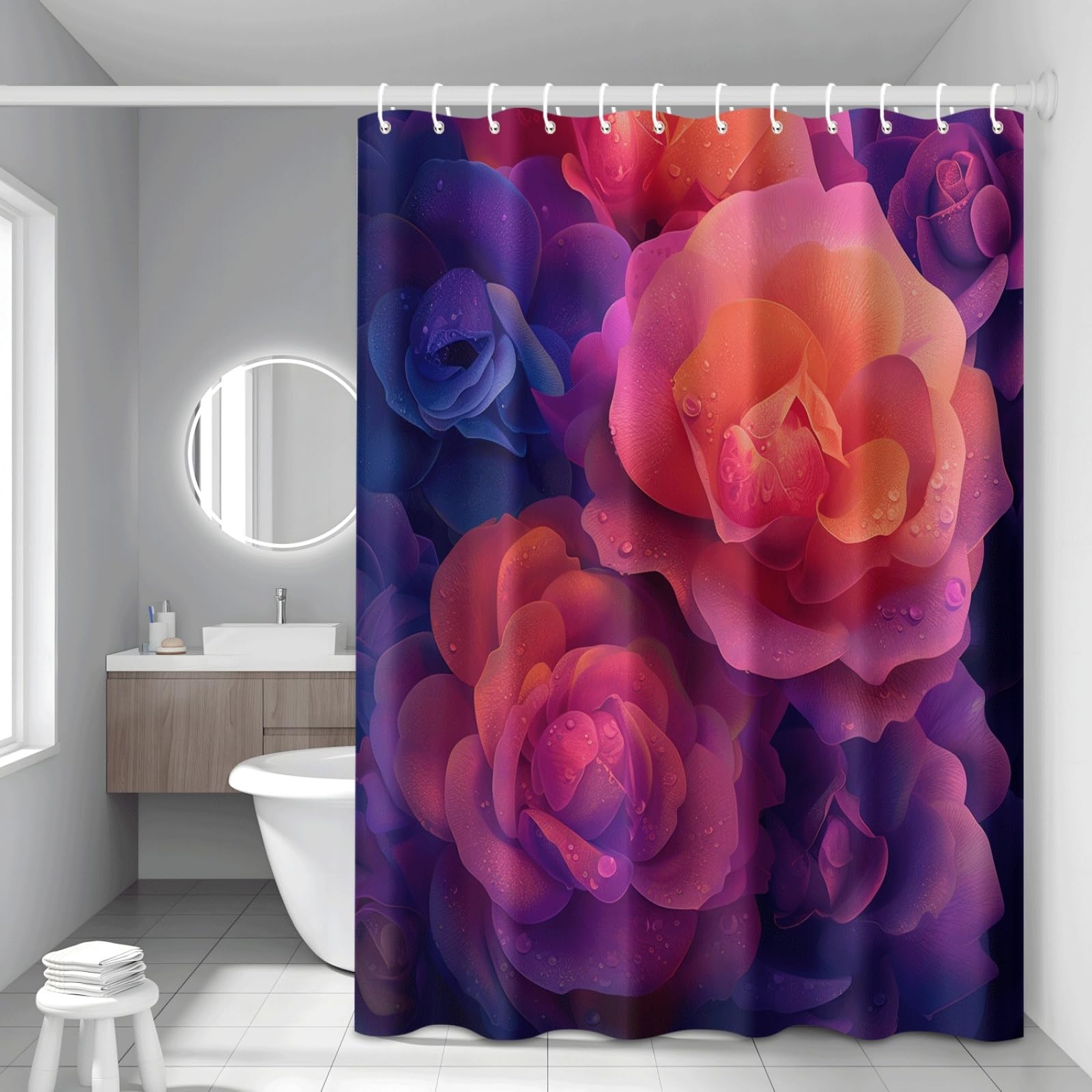 Rideau de douche royal bleu rose pour rafraîchir le décor de votre salle de bain familiale