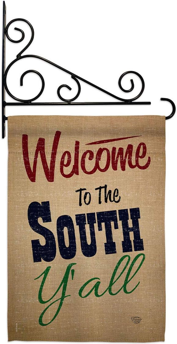 Welcome To The South Yall Garden Flag Set Wall Holder Country Living Bless Home Particular Area Small Decorative Gift Yard House Banner Made In USA 13 X 18.5