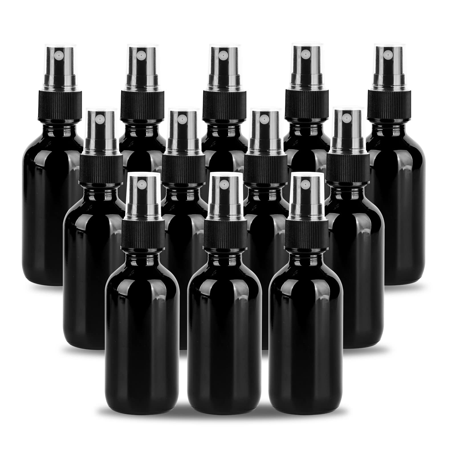 YONKAN 2oz Glass Spray Bottle, Fine Mist Boston Glass Bottles with Black Fine Mist Sprayer Small Clear Bottles for Essential Oils, Bath, Beauty, Hair