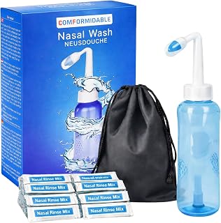 Nasendusche 300ml mit 90x Nasenspülsalz (2,7g) - Für Erkältungen, Allergien, verstopfte Nase zur Nasenreinigung, Nasenspülung, Nasenpflege - Nasenspülkanne mit Salz 8720892322005