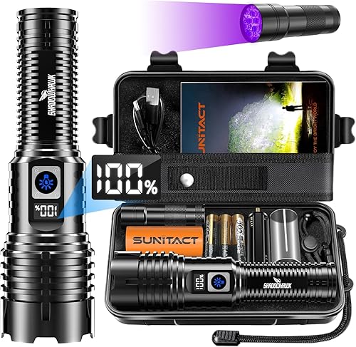 Linterna recargable de 20000 lúmenes altos, luz de flash LED con pantalla LCD XHM77.2 Super brillante Police Potente linterna  5 modos y enfoque