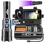 Flashlight 2000 High Lumens Rechargeable - LED Flash Light with LCD Display XHM77&period;2 Super Bright Police Powerful Linterna &vert; 5 Modes & Adjustable Focus &vert; IP67 Waterproof for Emergency Camping