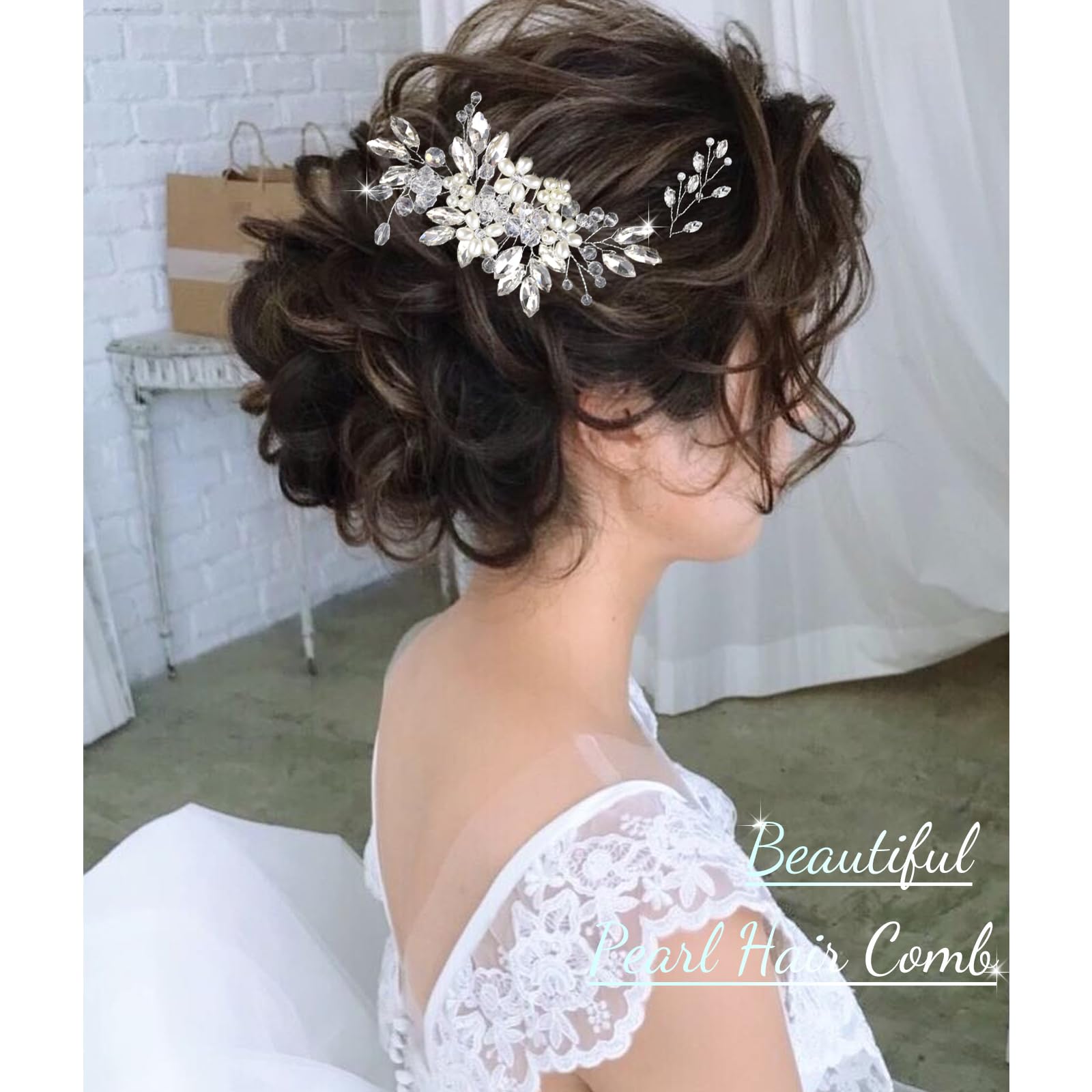 1 pettine per capelli da sposa con perle di cristallo, con 2 forcine per capelli con strass, accessori per capelli per sposa, damigelle d'onore, ragazze con fiori (argento)