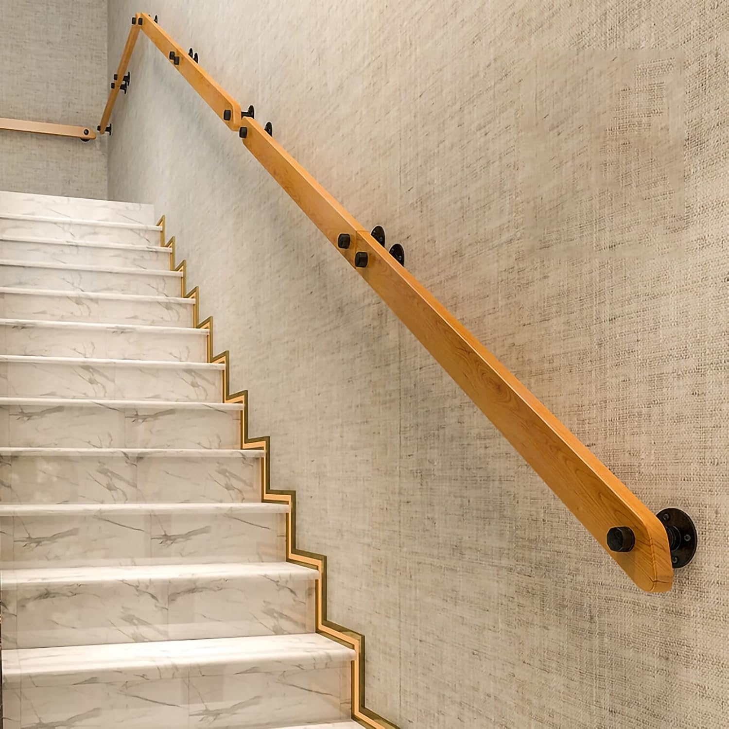 MObyat Handrail, Home Staircase Handrails Wooden Non-Slip Stair Railing, for Indoor Outdoor Safety Support, Wall Mount Hand Rails with Installation Kit, Easy to Install (Color : OneColor,